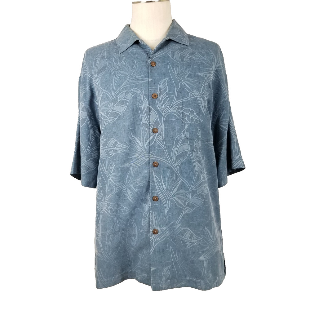 Montego Resort Shirt Mens‎ Large Silk Jacquard Floral Hawaiian Button Up Casual